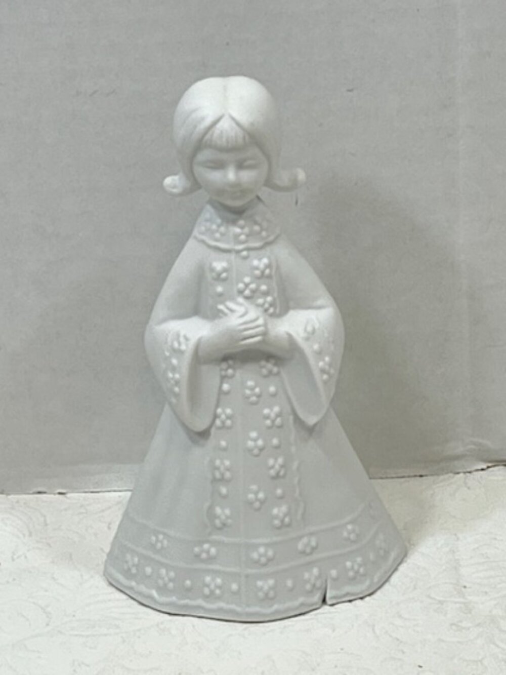 VTG White Porcelain Bisque Choir Girl Bell Figurine AES Japan 5" Matted Finish